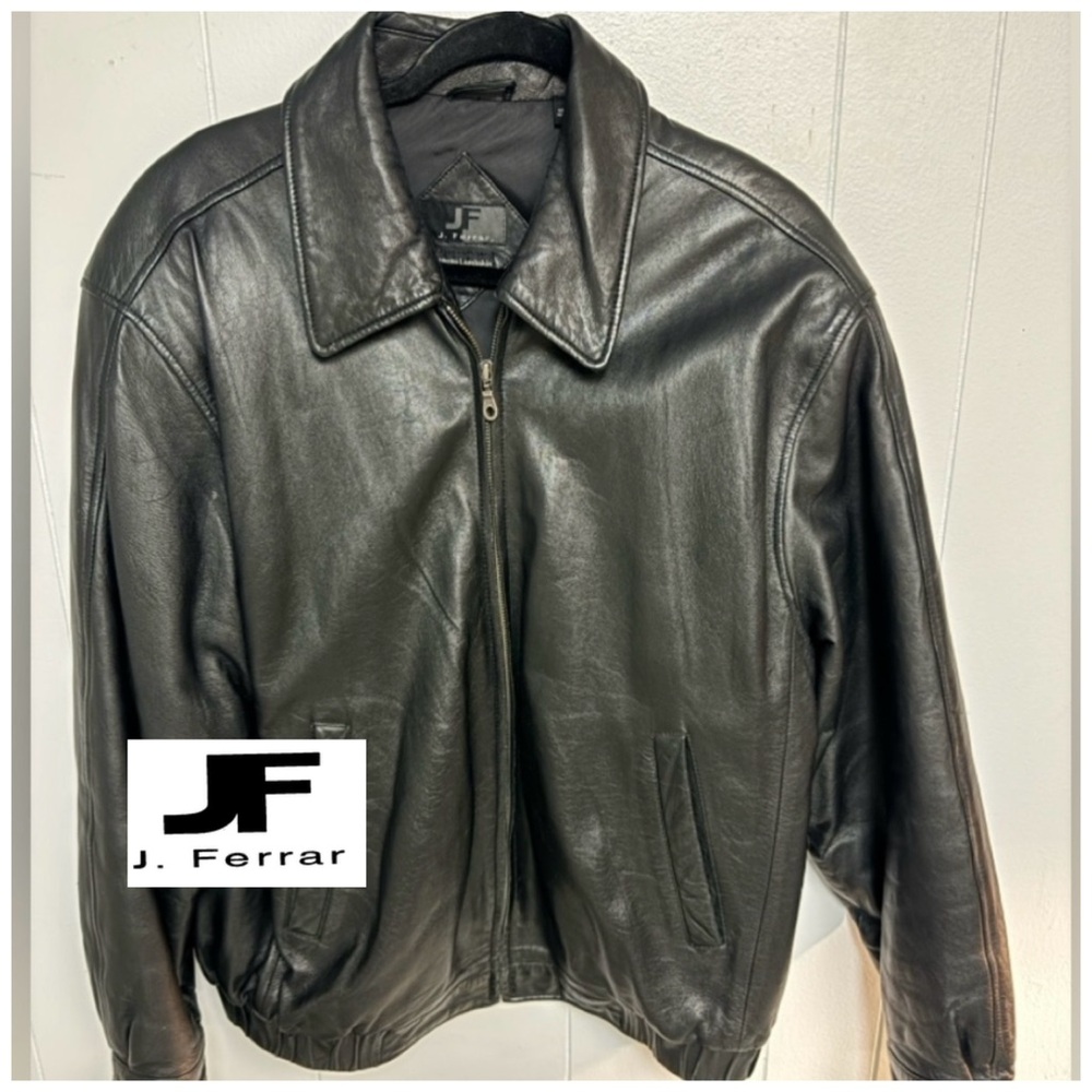 J.Ferrar Men’s Genuine Lambskin Leather Bomber Jacket Zip Front Classic